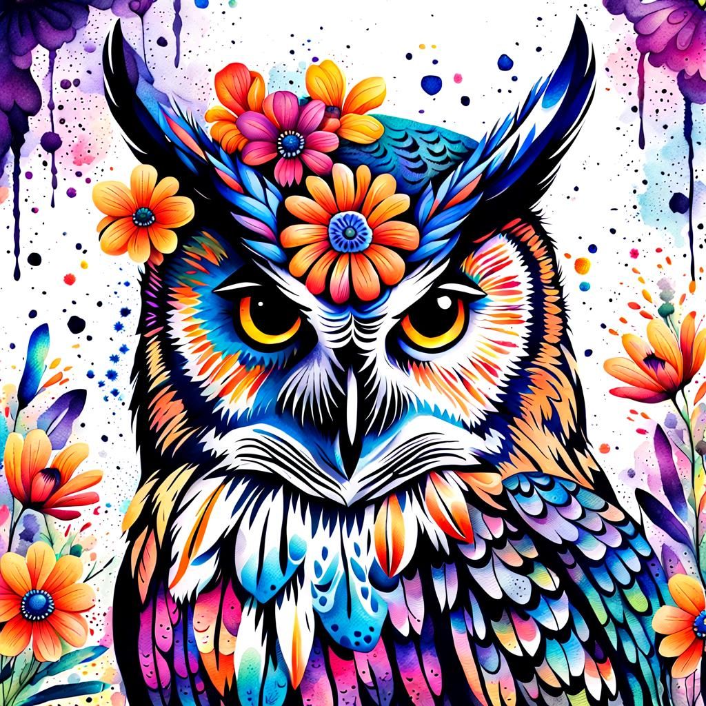 Day of the Dead Owl in Stipple Art