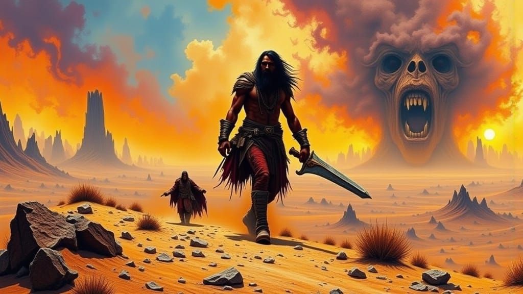 Giant Warrior Engages Nomadic Tribes in Fierce Battle at Sun...