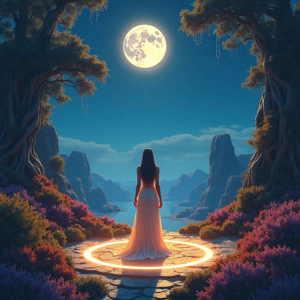 Mystical Woman in Sacred Circle: Dark Fantasy Art