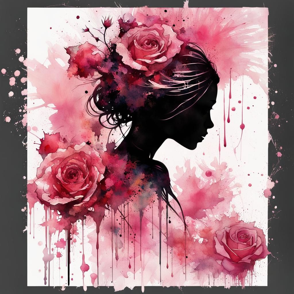 Princess Silhouette with Roses in Watercolour Style