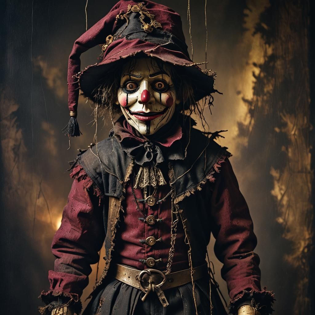 Sinister Jester: A Cinematic Puppet in Rembrandt Lighting