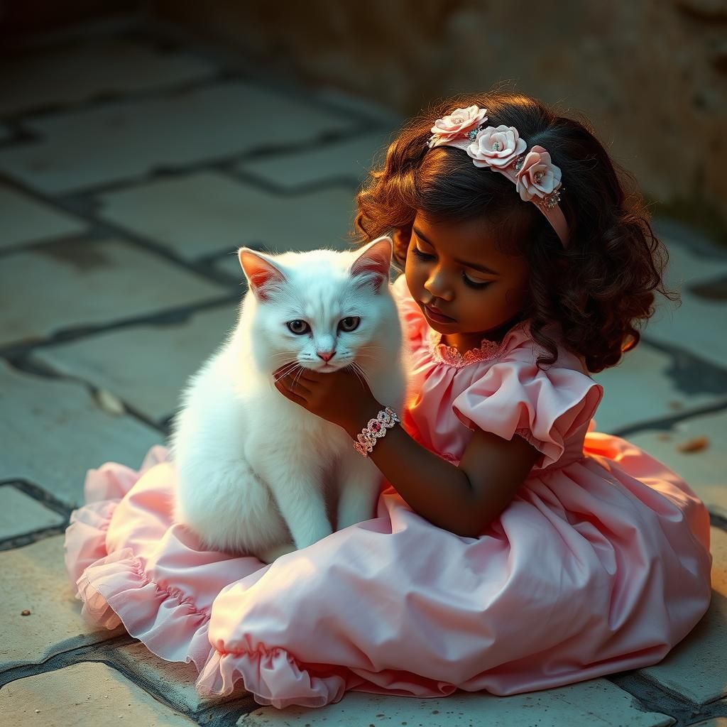 Girl with Cat in Dreamlike Cinematic Style