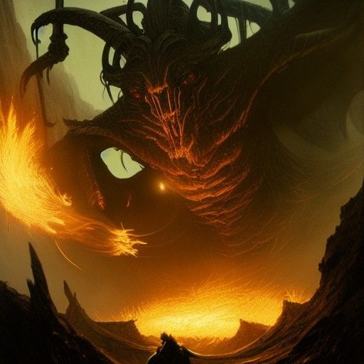 Balrog Battles Elves: High Fantasy Scene