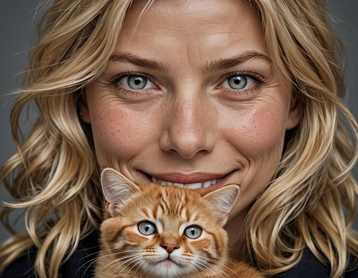 Blonde Woman with Cat: Professional Portrait Photography