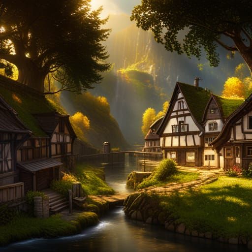 Medieval German Village in Golden Aspen Forest