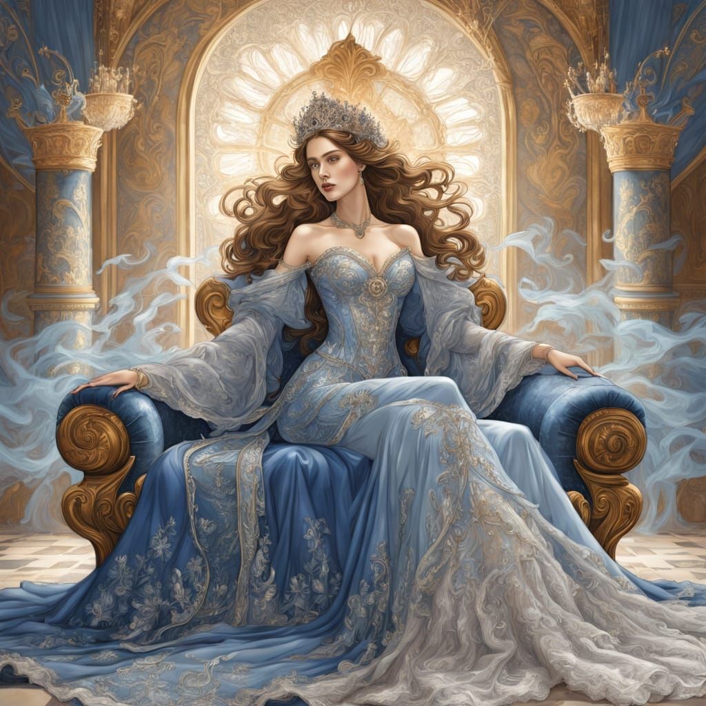 Regal Queen in Whimsical Throne Room