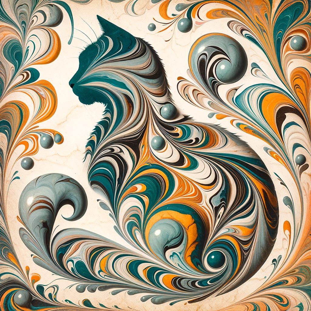 Marbled Paper Cat Silhouette: Antique Artistry