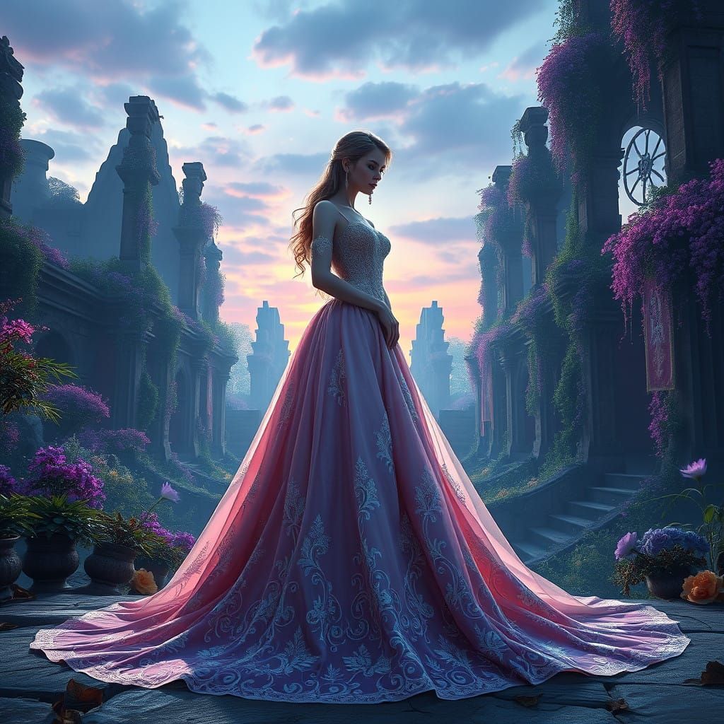 Ethereal Woman in Majestic, Fantasy Gown