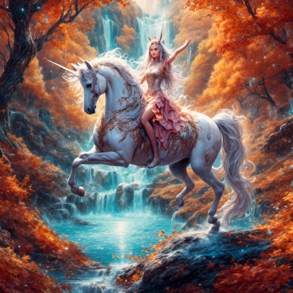 Ice Princess on Unicorn, Astral Illustration