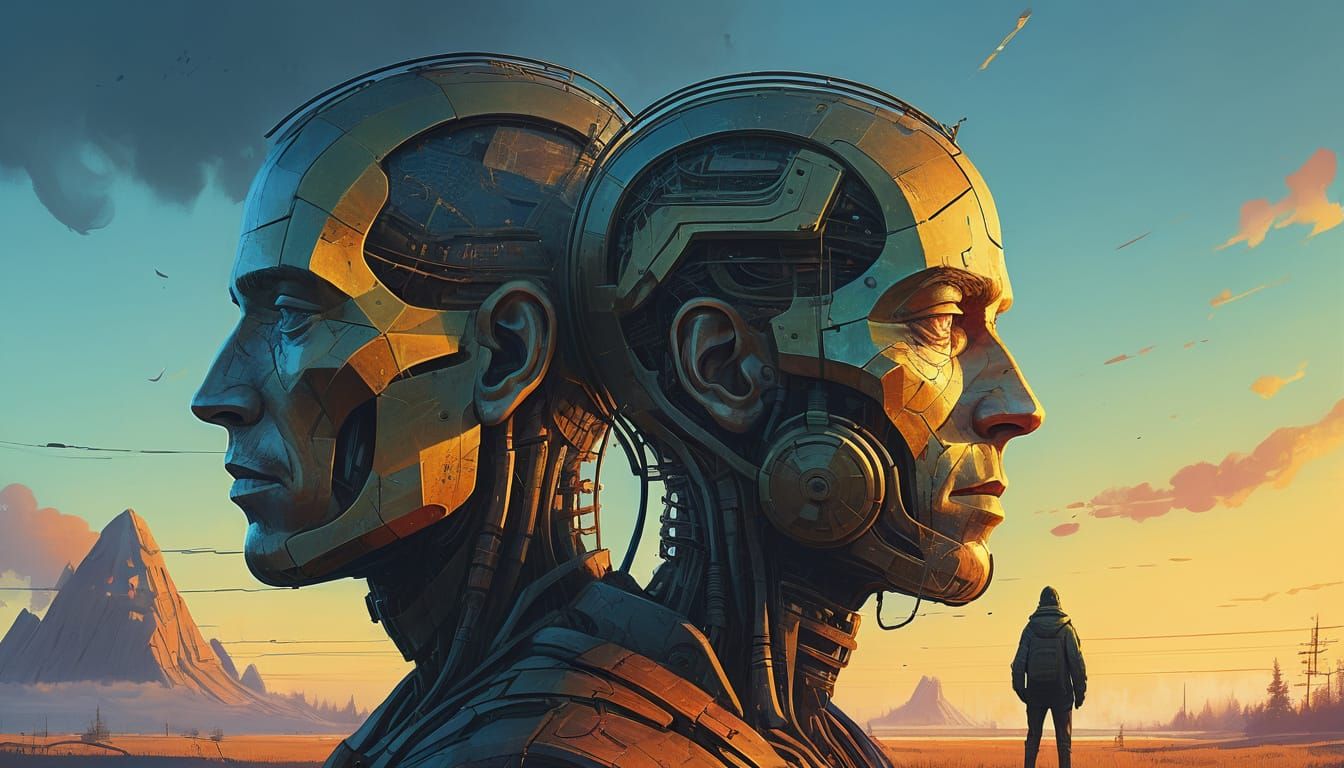 Ethereal Encounter: Two Figures Emerge from Sacred Geometry