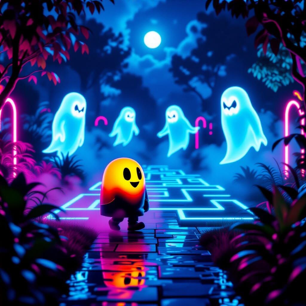 pacman in a maze in a garden