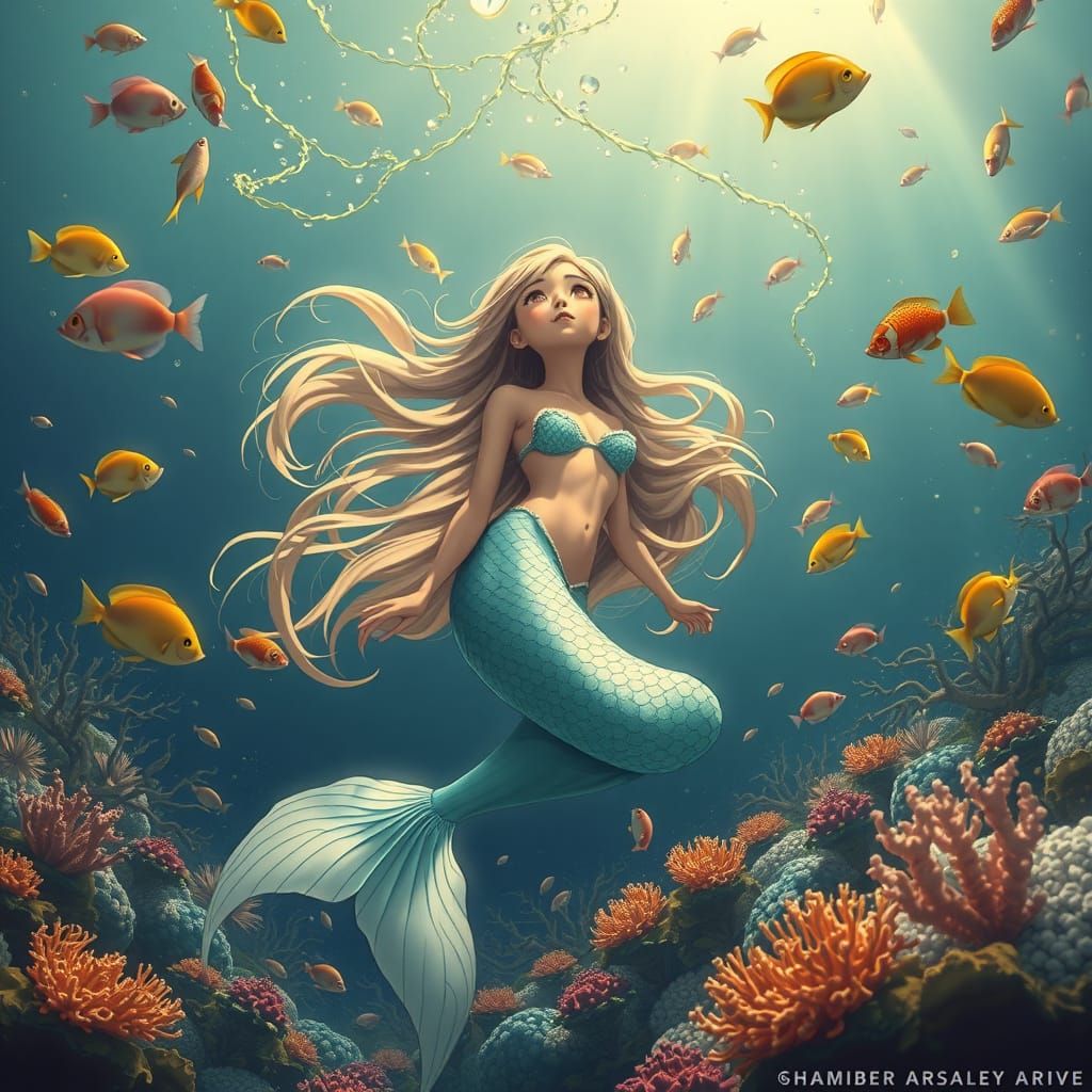 Enchanting Mermaid in Studio Ghibli-Inspired Digital Art
