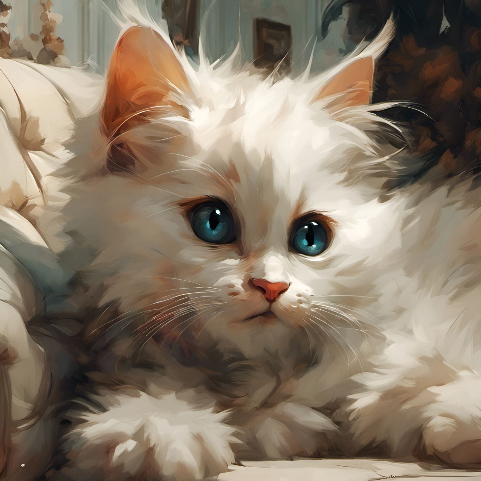 Chibi Furry Cat in Living Room, 3D Rendered