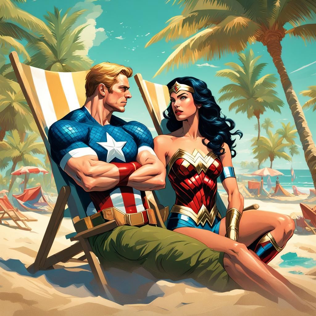 Wonder Woman and Captain America: Beach Vacation