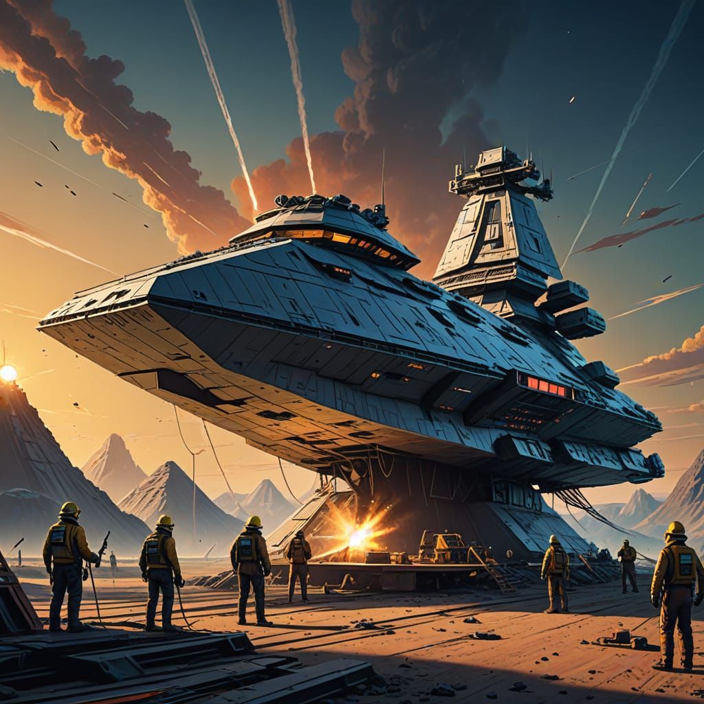 Star Destroyer Being Painted: Sci-Fi Concept Art