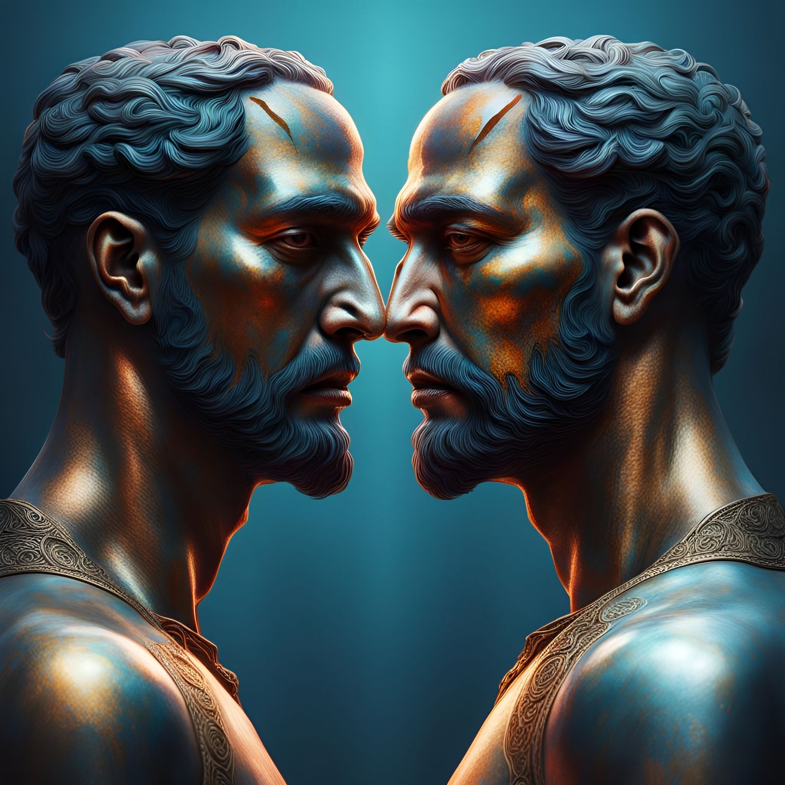 Hyperrealistic Janus with Two Faces in Soft Light