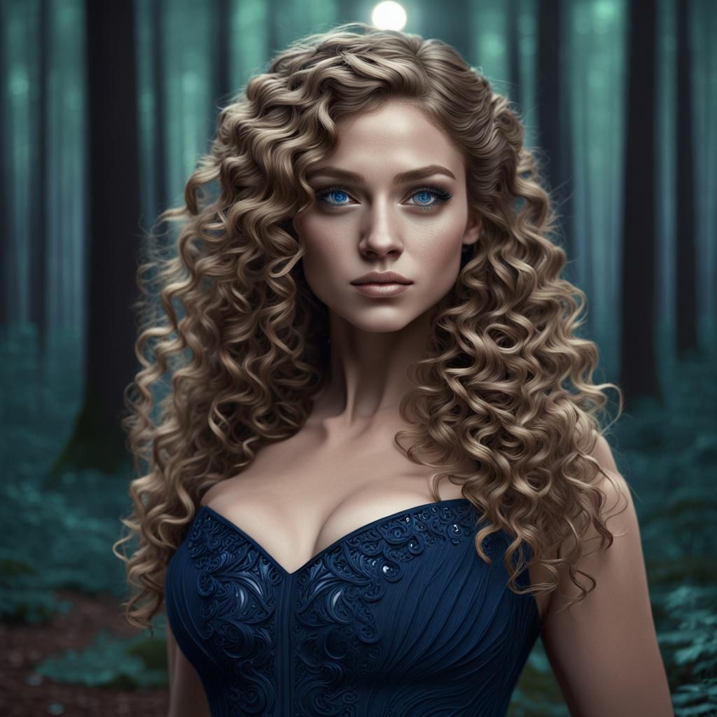 Midnight Forest: Beautiful Girl in Fantasy Art Style