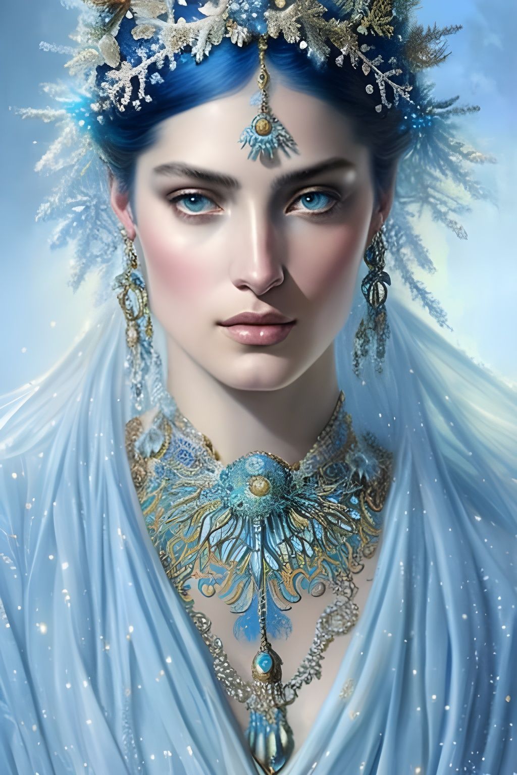 Icy Arabian Goddess Portrait in Winter Gradients