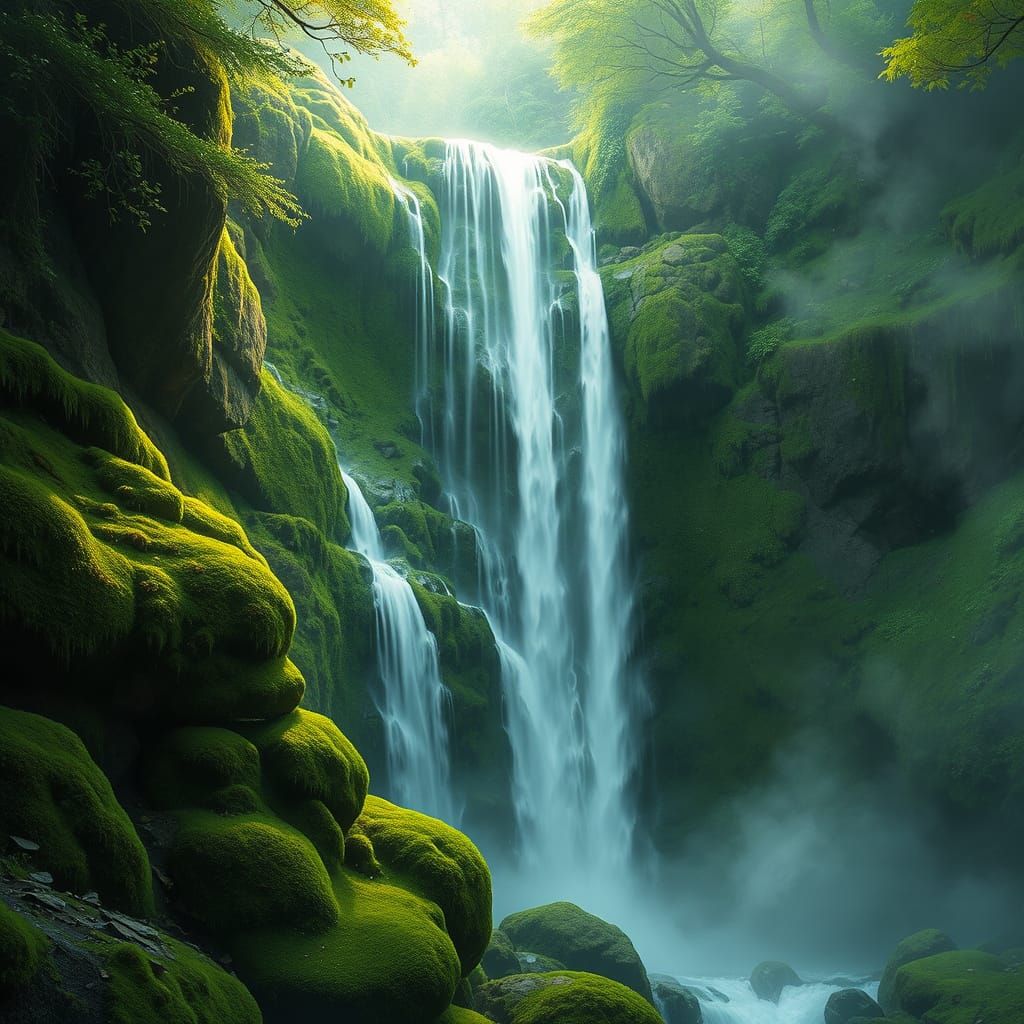 Lush Waterfall Scene Inspired by Anime Concept Art