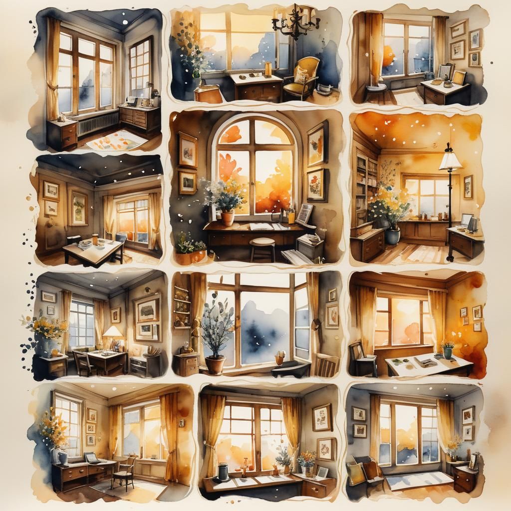 Scrapbooking Room Window: Seasons in Ink Painting