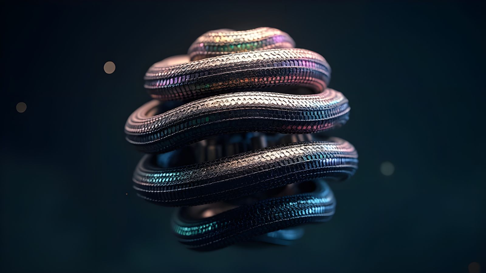 Iridescent Snake-Ball Rube Goldberg Machine in Deep Space