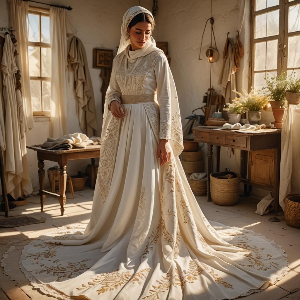 Israeli Woman Measures Wedding Dress in Cozy Workshop