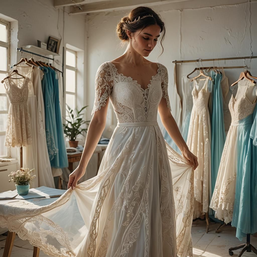 Israeli Woman Measures Wedding Dress in Tel Aviv Atelier