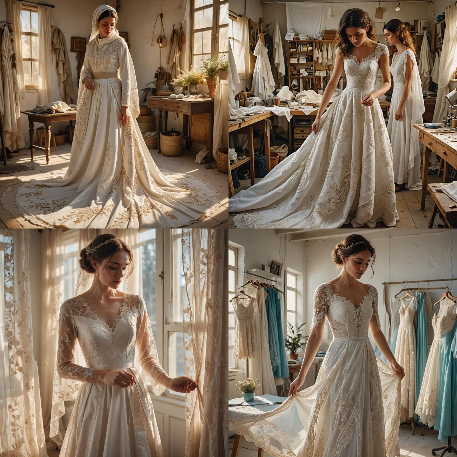 Israeli Woman Adjusting a White Wedding Dress