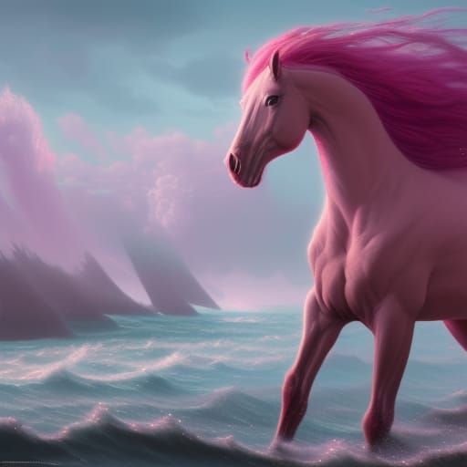Pink Horse with Pearl Horn: Oil Painting