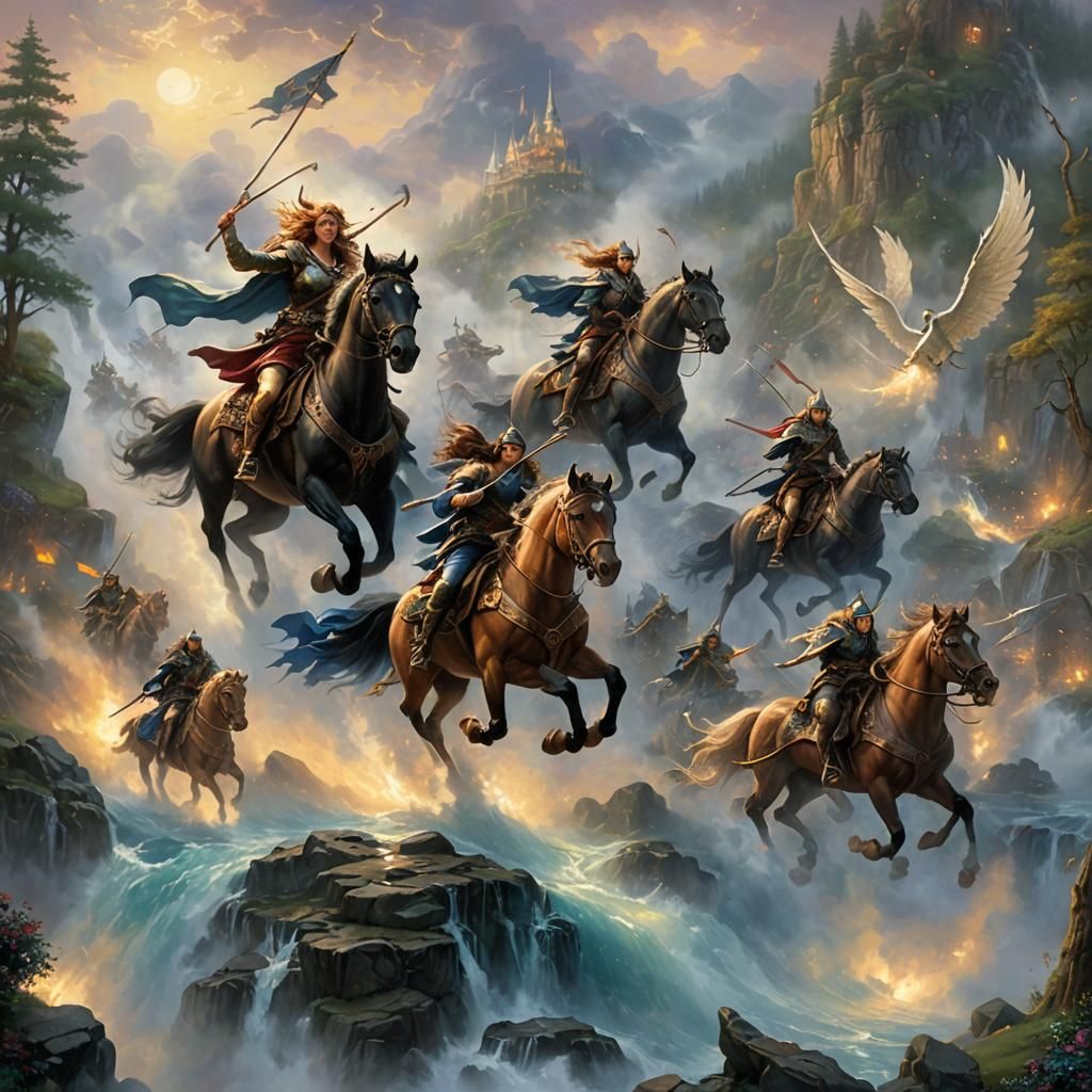 Ethereal Valkyries Ride in Hyperdetailed Fantasy