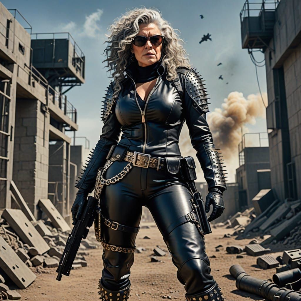 Dominant Dungeon Warden with Submachine Gun in Prison Camp