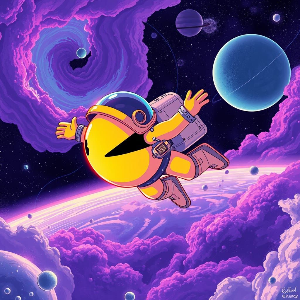 Pac-man in Retro-Futuristic Space Adventure