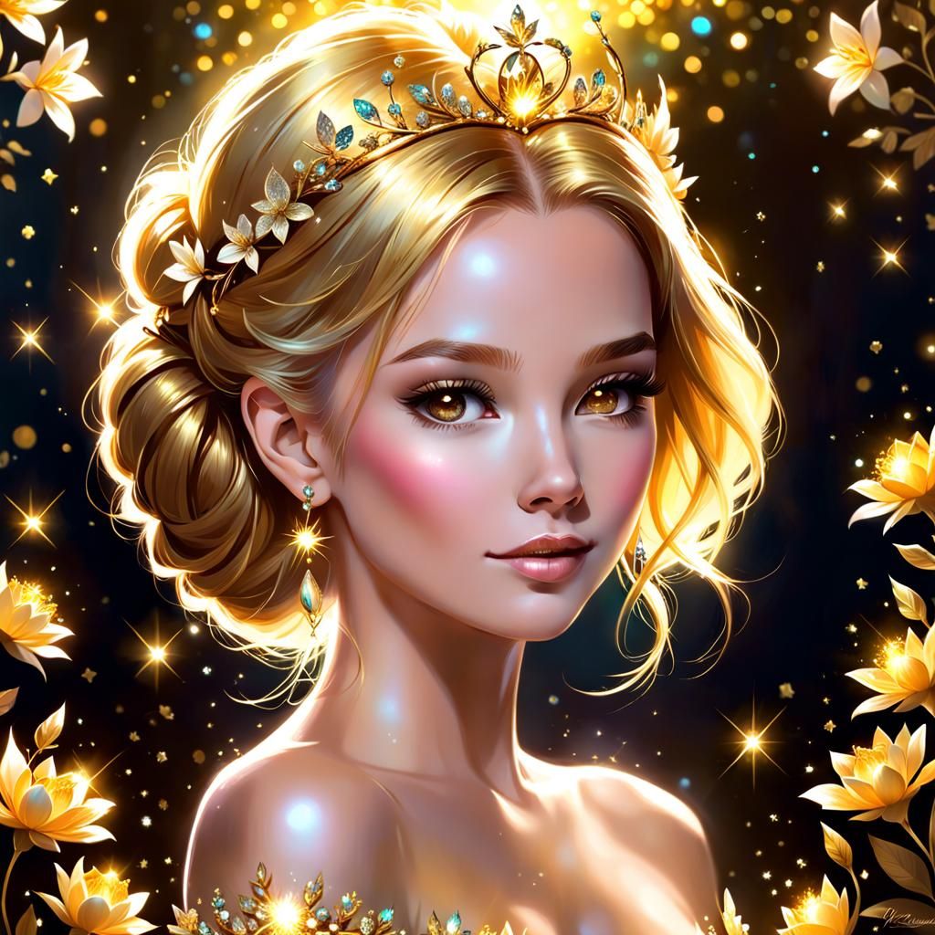 Ethereal Queen with Magical Flowers in Hyperrealism