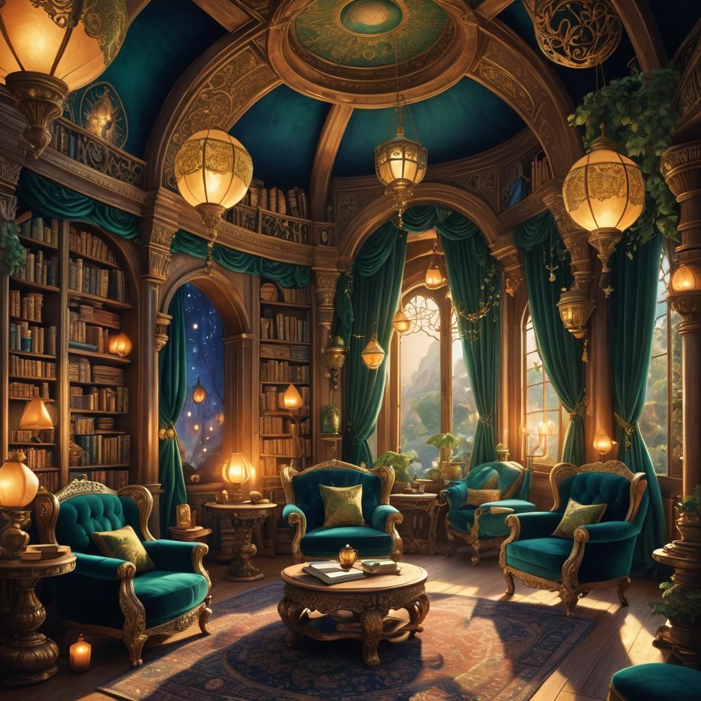 Whimsical Fantasy Interior with Glowing Orbs