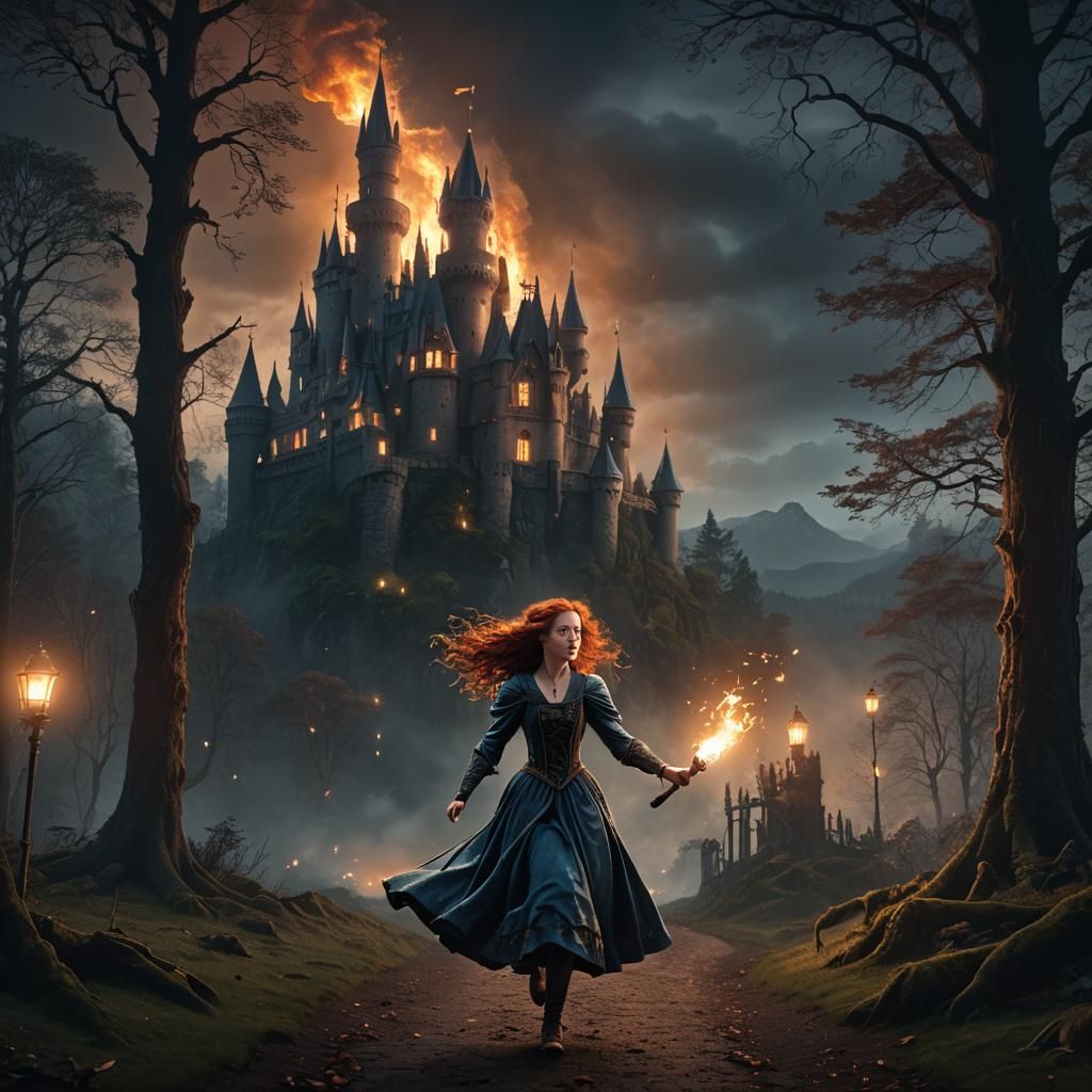 Princess Escapes to Dark Forest at Night