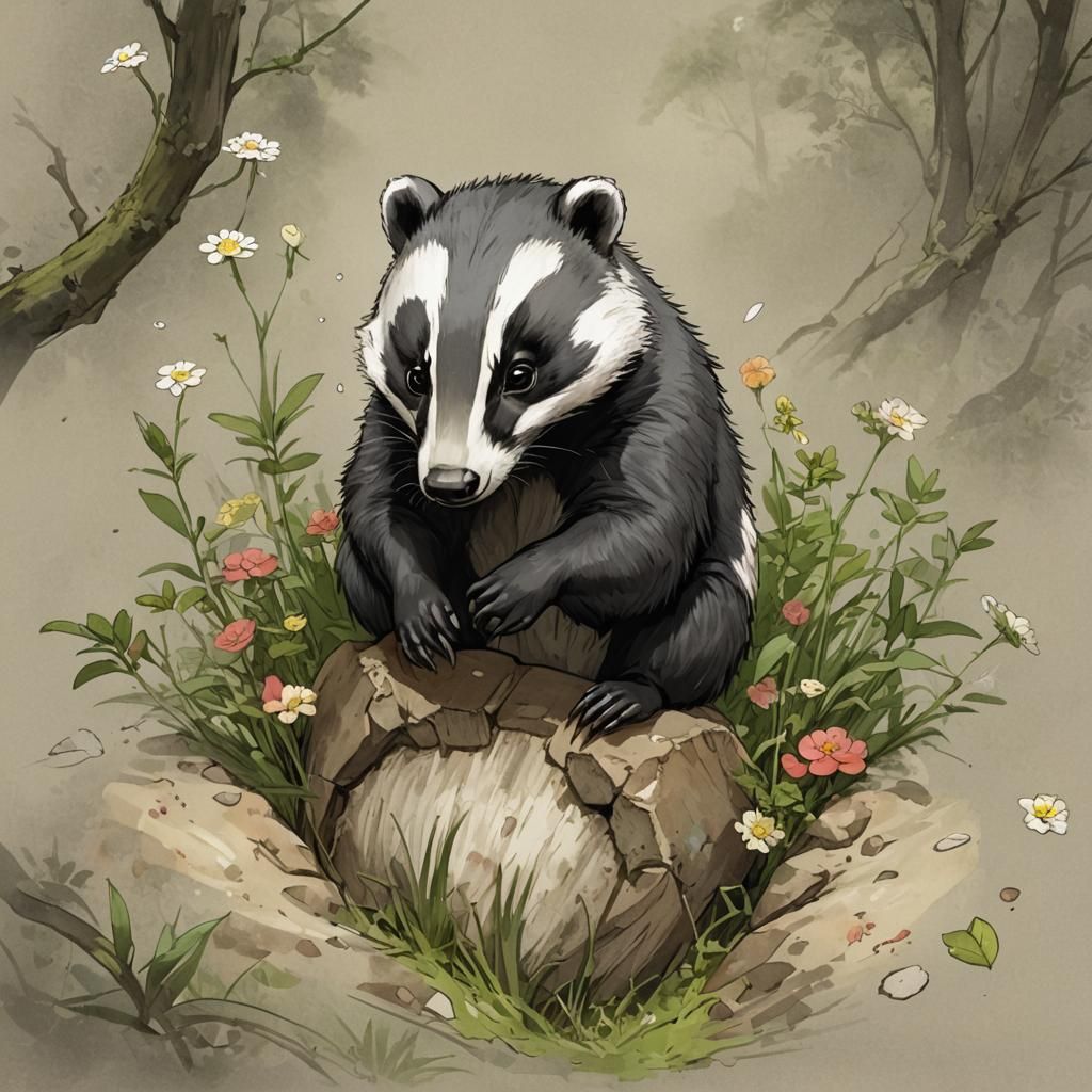 Cute Badger in Anime Style