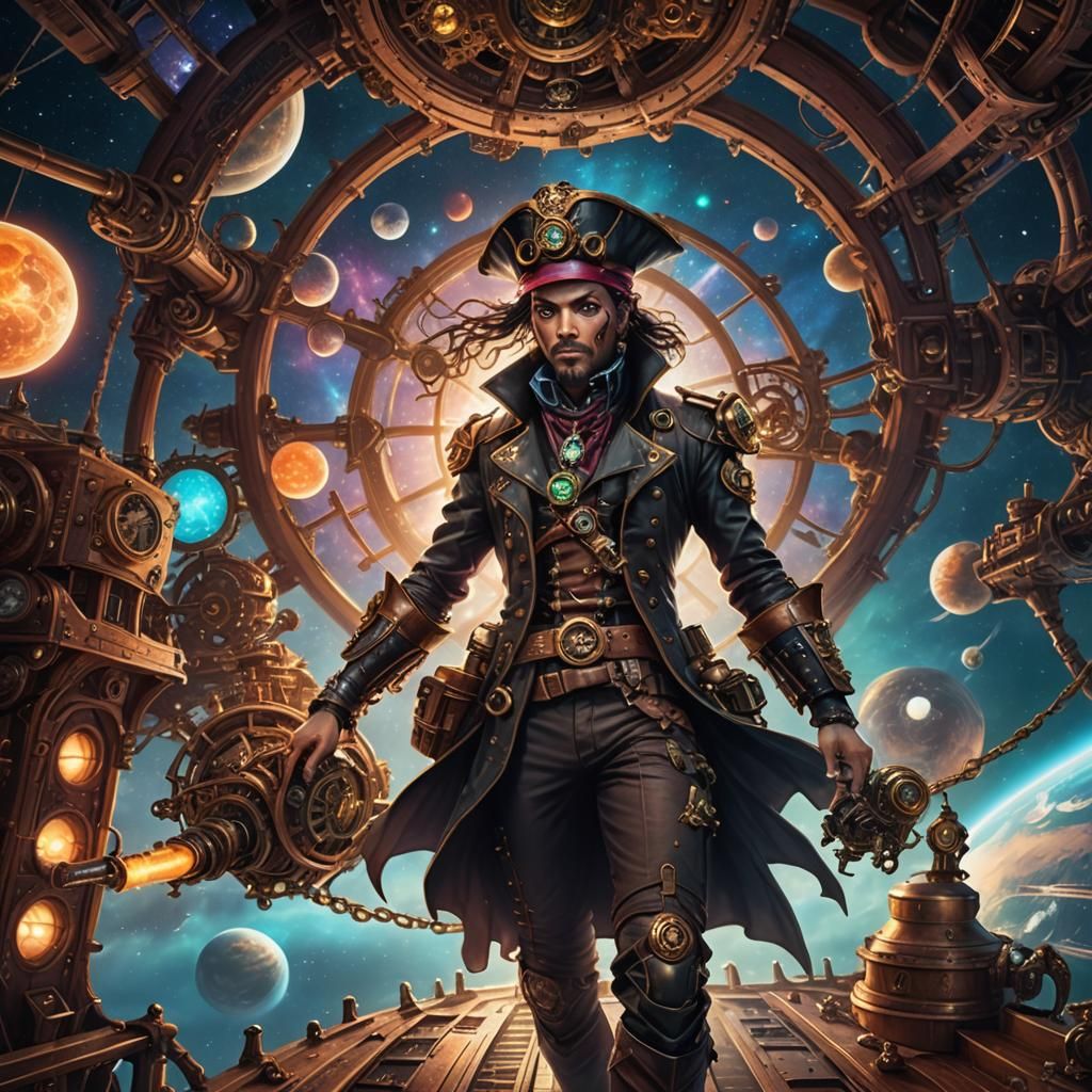 Steampunk Space Pirate in Victorian Tech Outfit
