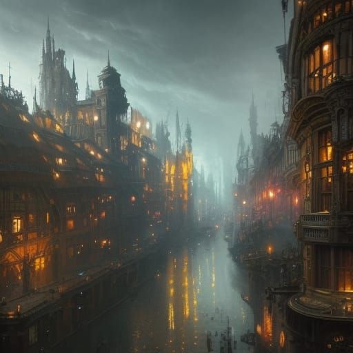 Detailed Steampunk City Concept Art in 8K