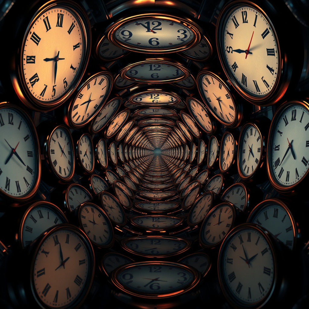 Surreal Time Tunnel with Morphing Clocks