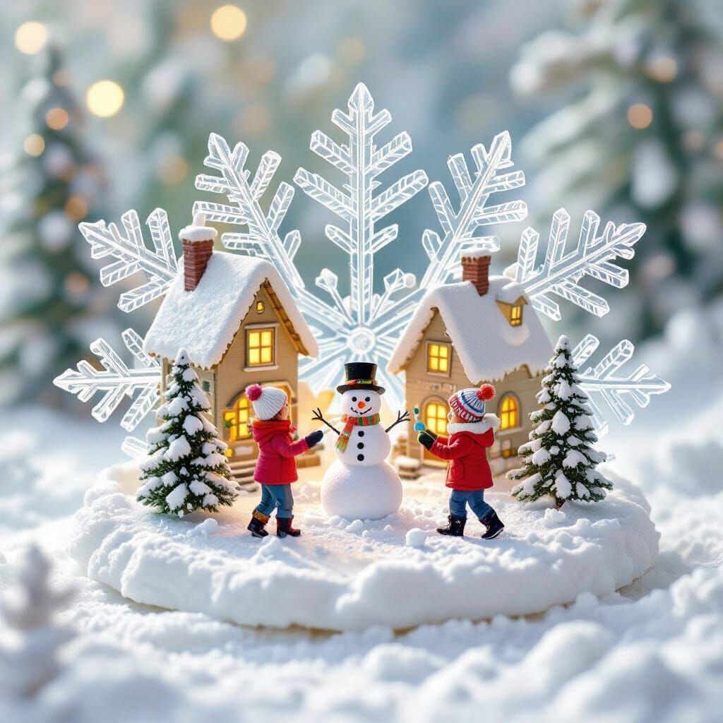 Whimsical Winter Village Inside a Snowflake