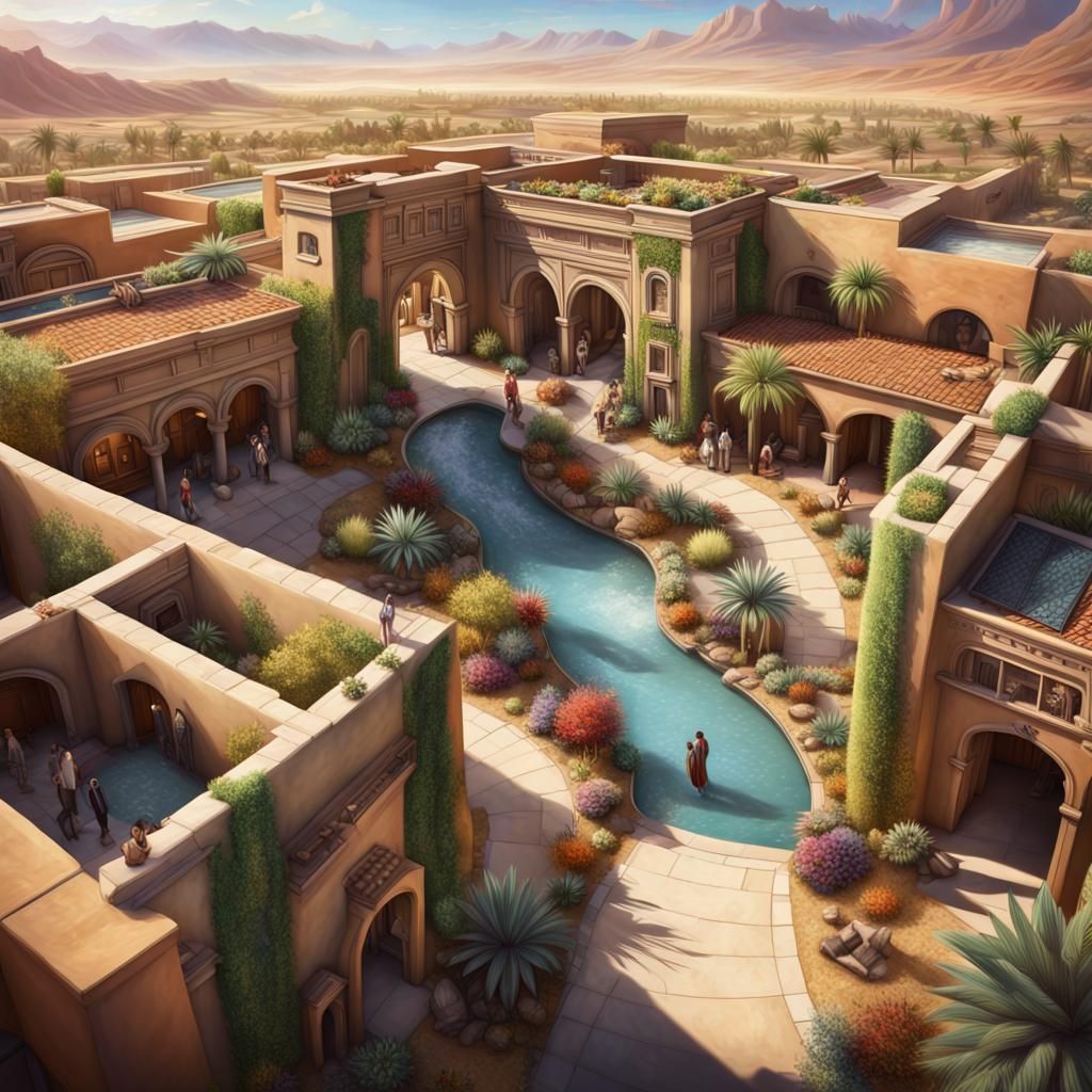 Oasis Community City with Interconnected Gardens