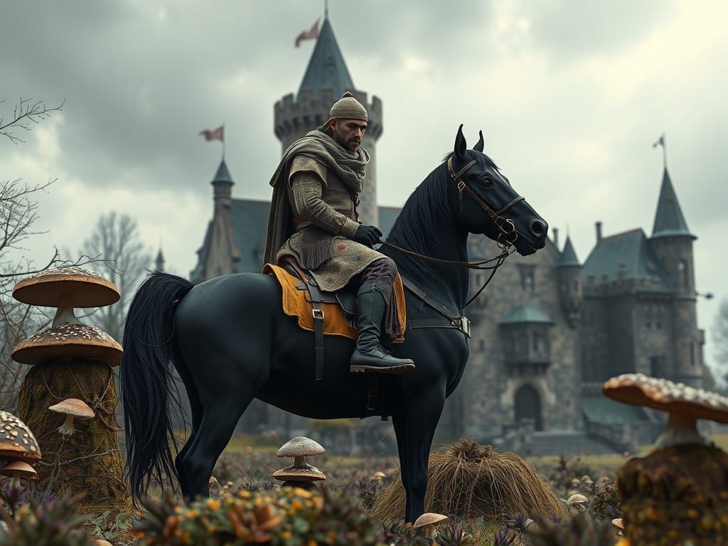 Medieval Castle Amidst Dark Fantasy Landscape