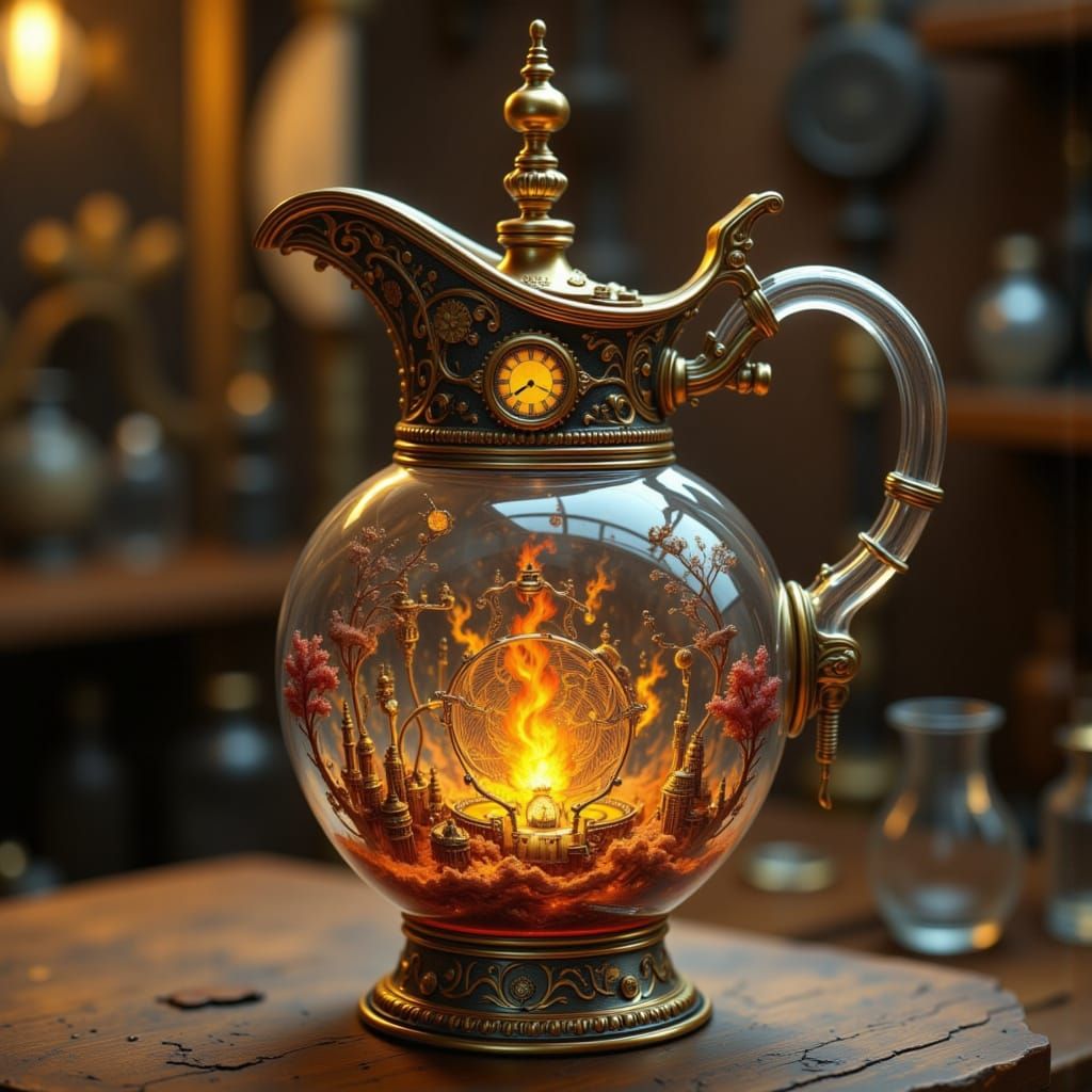 Steampunk Glass Jug in Warm Golden Light