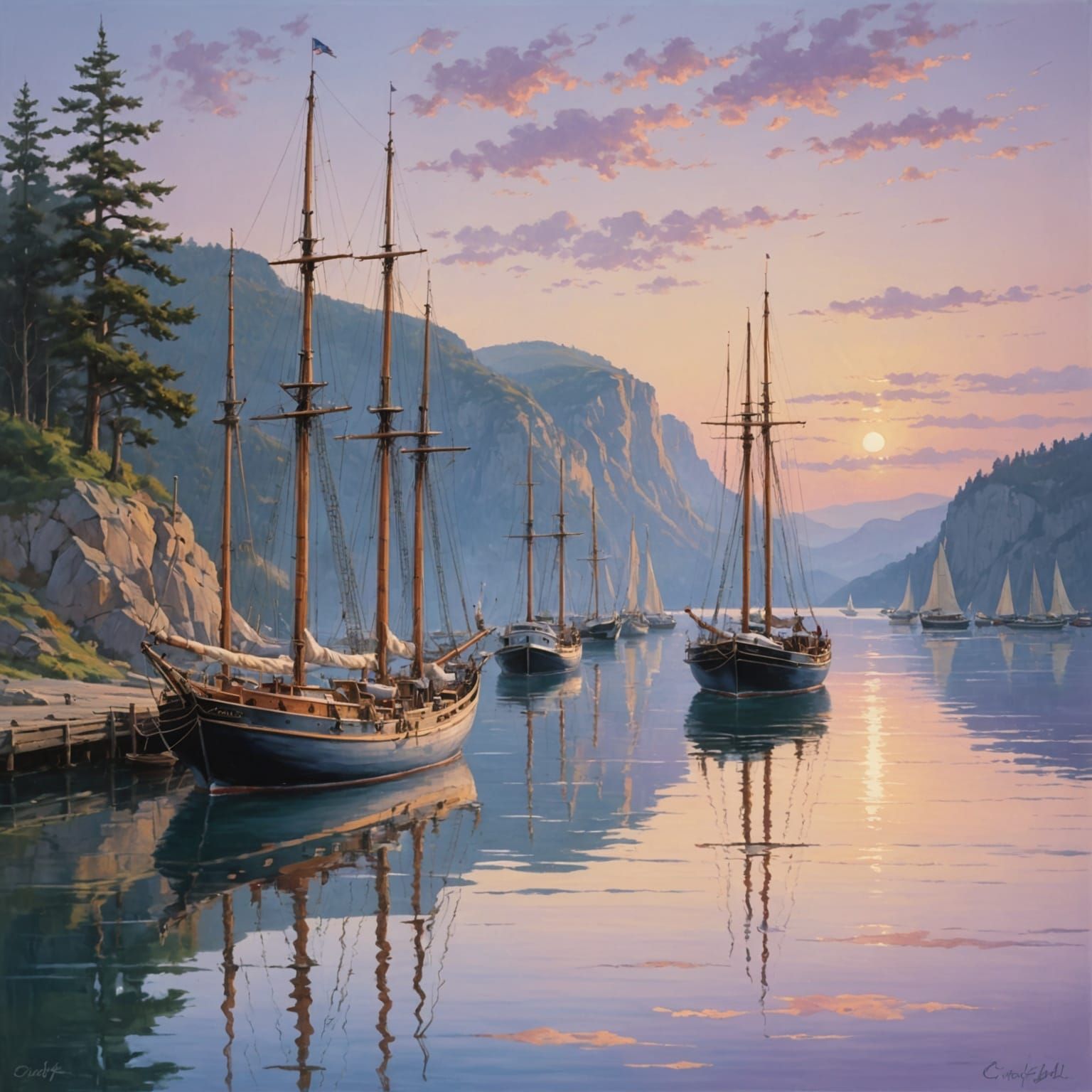 Tranquil Harbor Scene in Soft Oil Painting