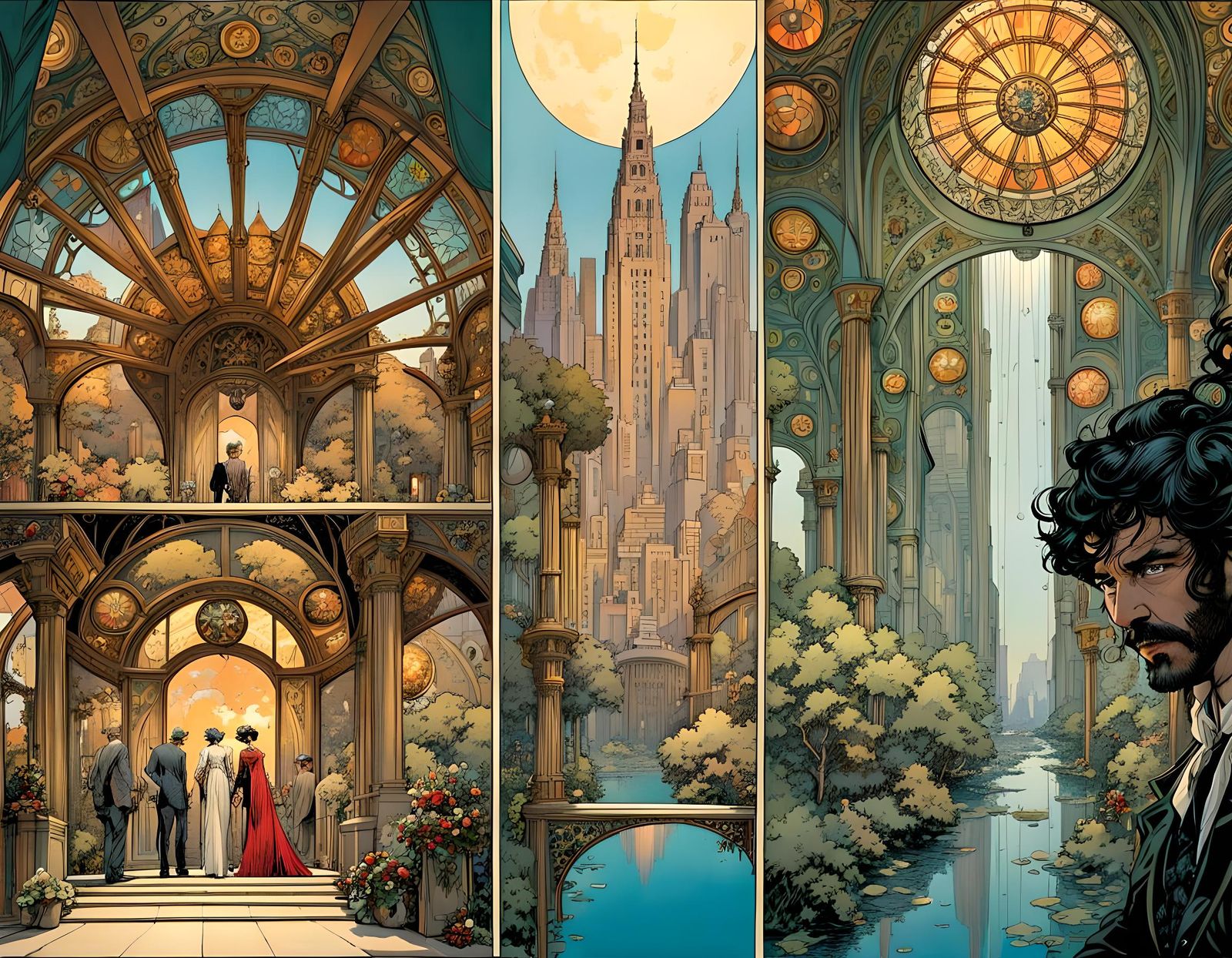 Art Nouveau Comic Book Page Sequence