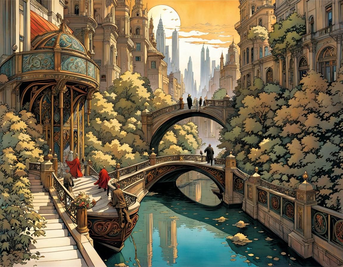 Art Nouveau Comic Book Page Illustration