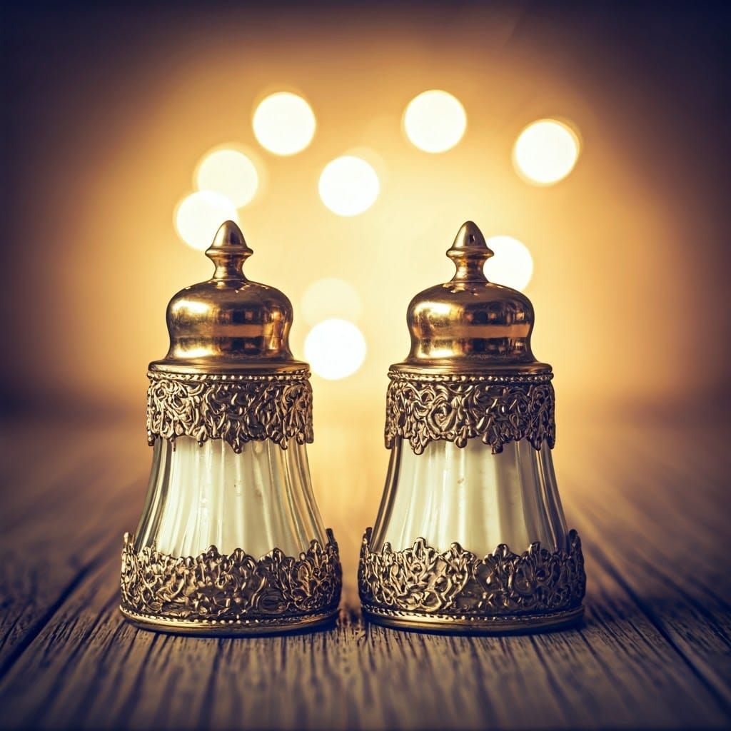 Vintage-Style Ornate Salt and Pepper Shakers in Warm Ambianc...