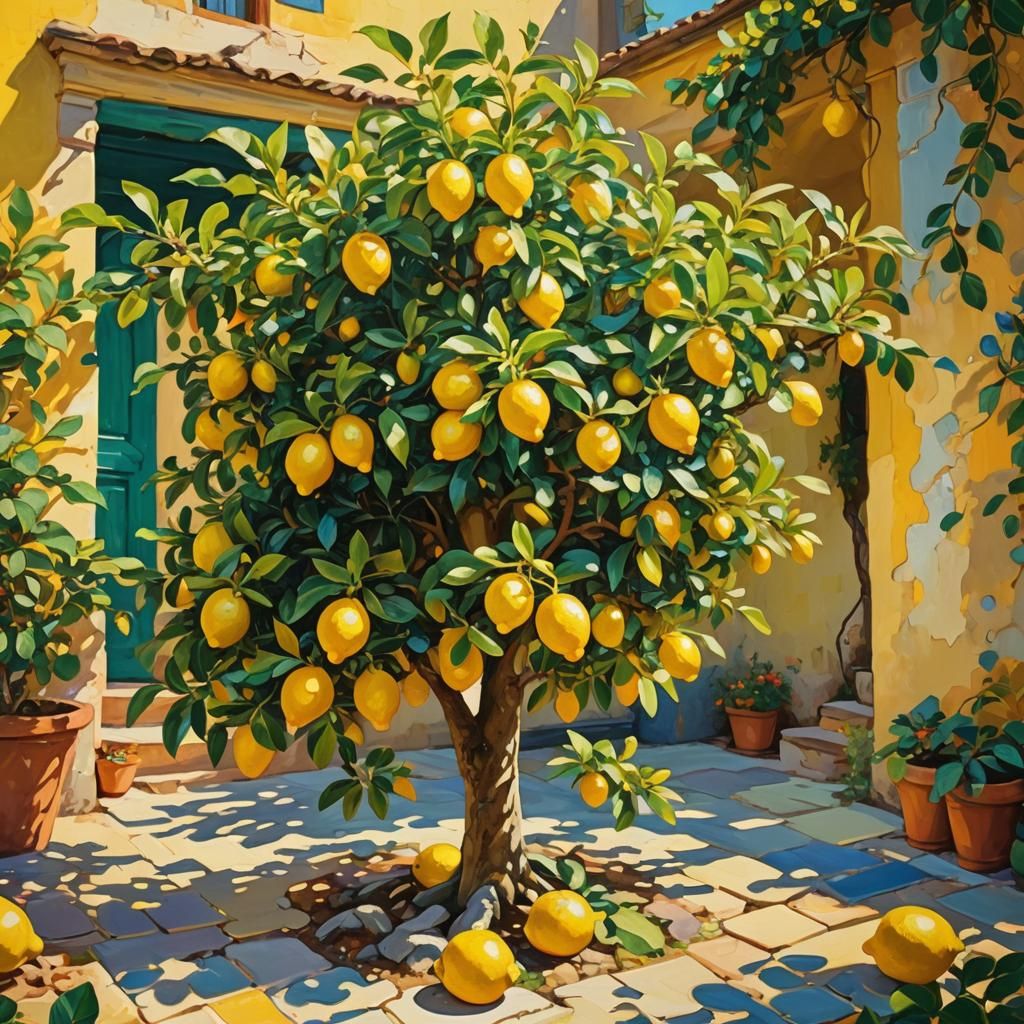 Blooming Lemon Tree in Expressionist Impressionism