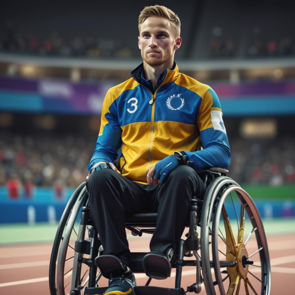 Paralympic Gold Medalist in Wheelchair: Hyperrealistic Image