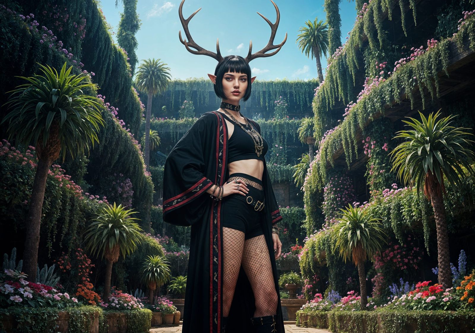 Hanging Gardens of Babylon with Antlered Woman, Syd Mead Sty...